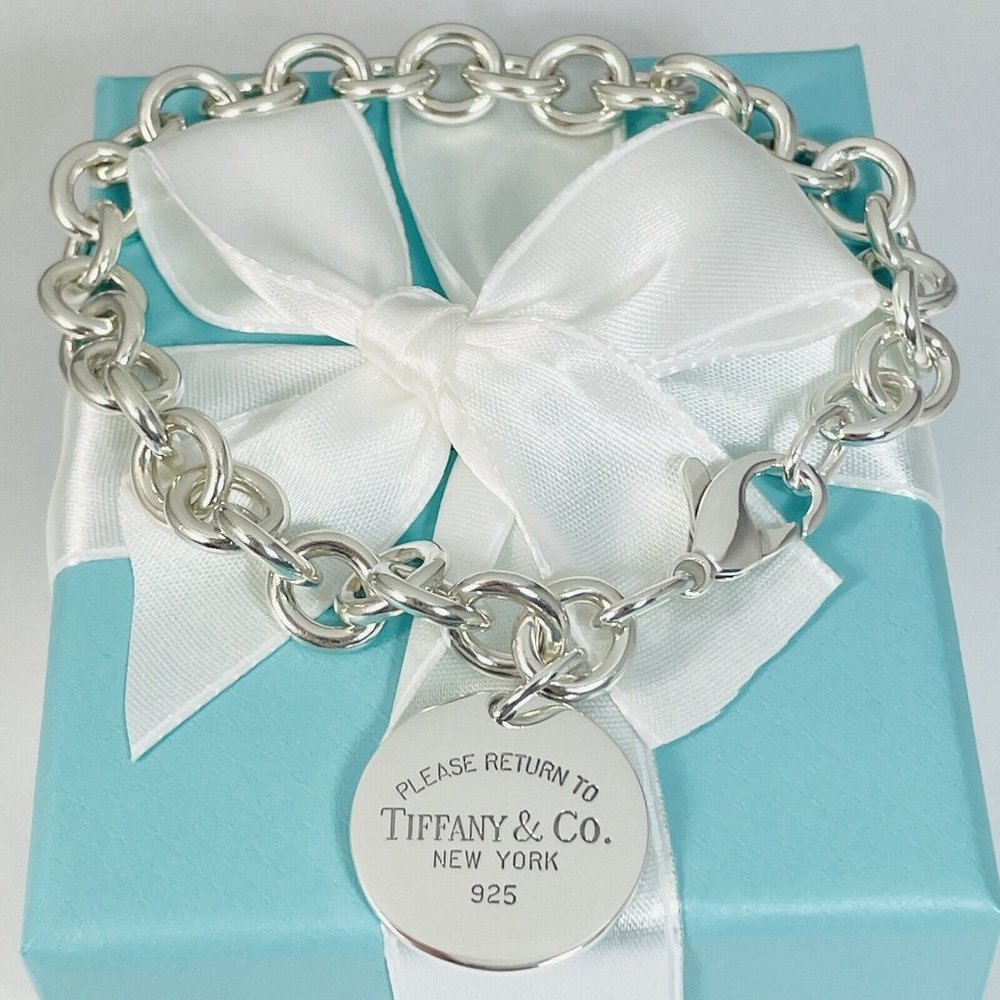 Please Return to Tiffany LARGE 9.5" Round Tag Charm Bracelet - Picture 2 of 7
